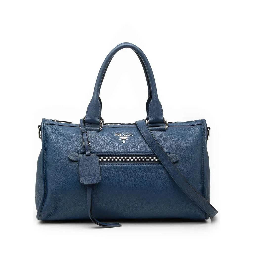 Prada Vitello Phenix Zip Top Satchel Blue Leather Very good - Front View