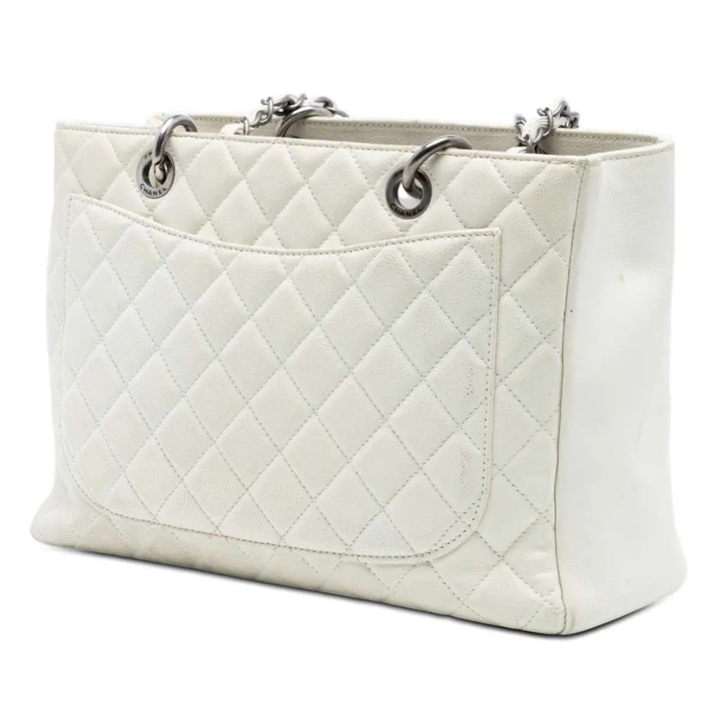 Chanel Caviar Grand Shopping Tote White Leather Very good - Back View