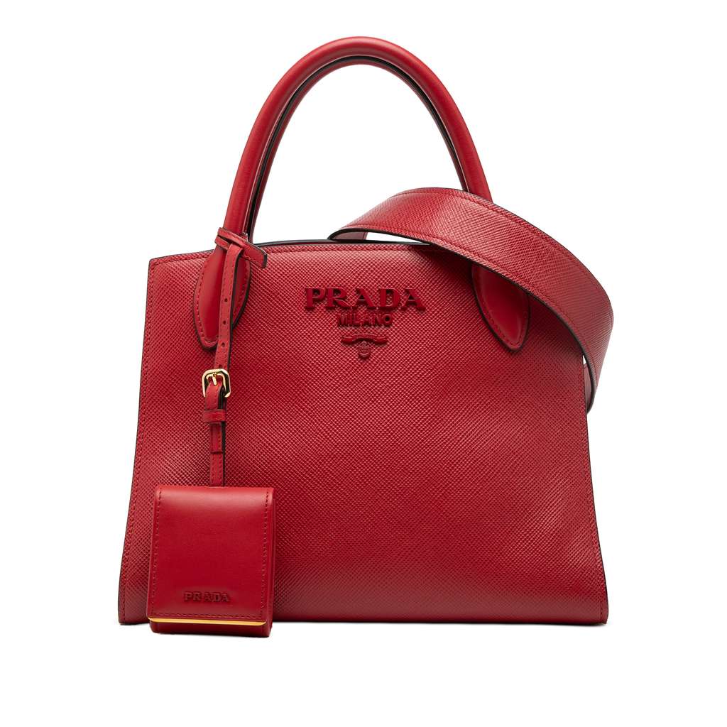 Prada حقيبة يد صغيرة من جلد سافيانو أحادي اللون بمقبض علوي