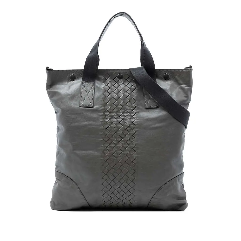 Bottega Veneta Intrecciato Trimmed Nappa Convertible Tote Grey Leather Very good - Front View