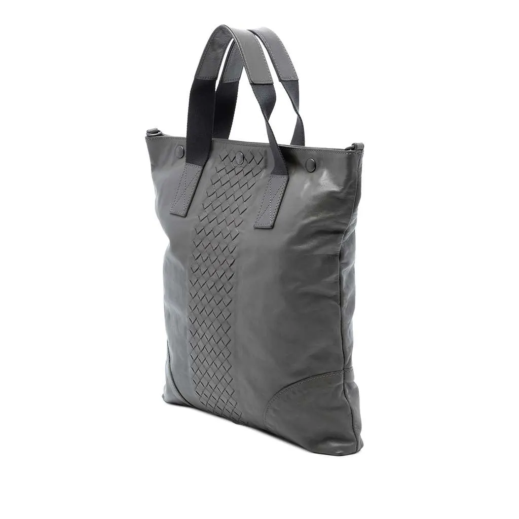 Bottega Veneta Intrecciato Trimmed Nappa Convertible Tote Grey Leather Very good - Back View