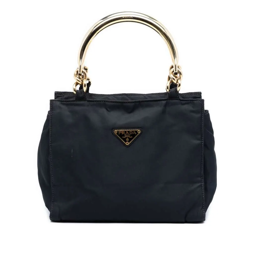 Prada Tessuto Metal Handle Bag Black Very good - Front View