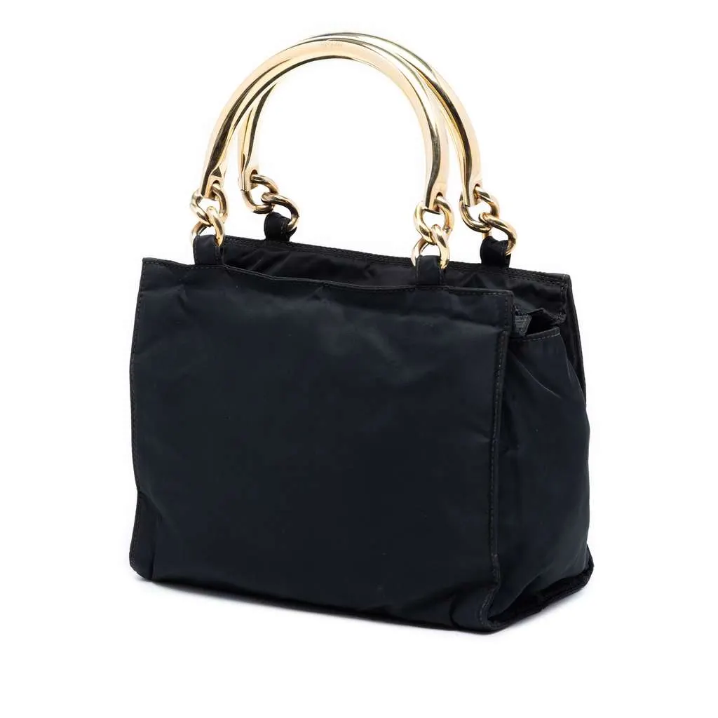 Prada Tessuto Metal Handle Bag Black Very good - Back View