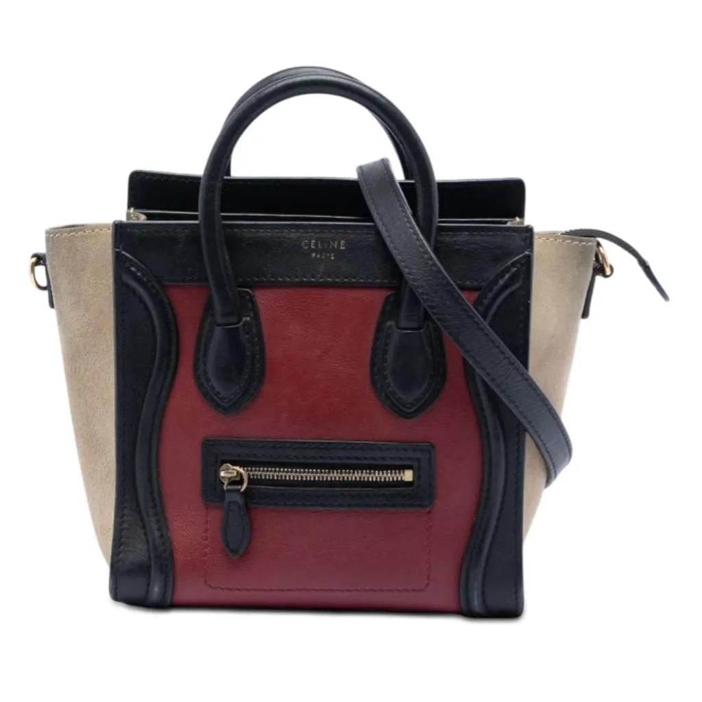 Celine Nano Tricolor Calfskin and Suede Luggage Tote Red Leather Very good - Front View