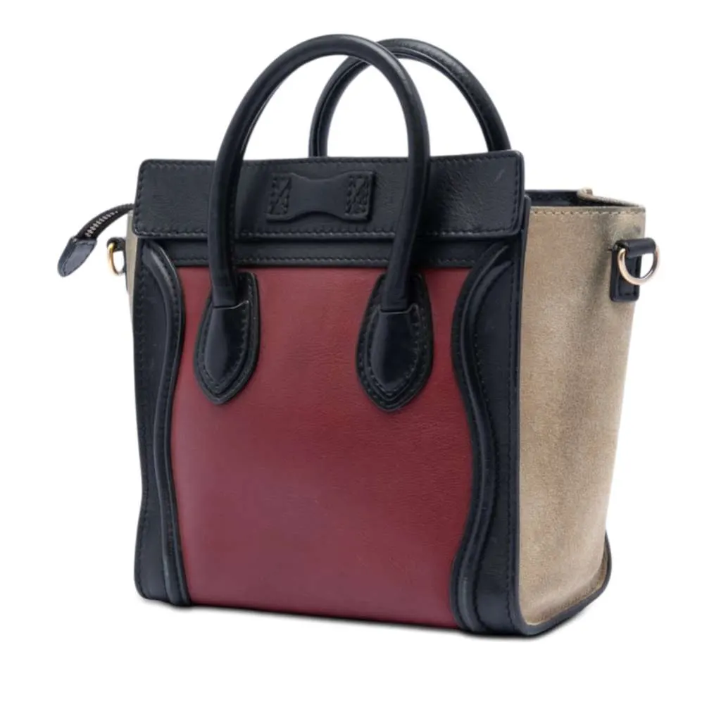 Celine Nano Tricolor Calfskin and Suede Luggage Tote Red Leather Very good - Back View