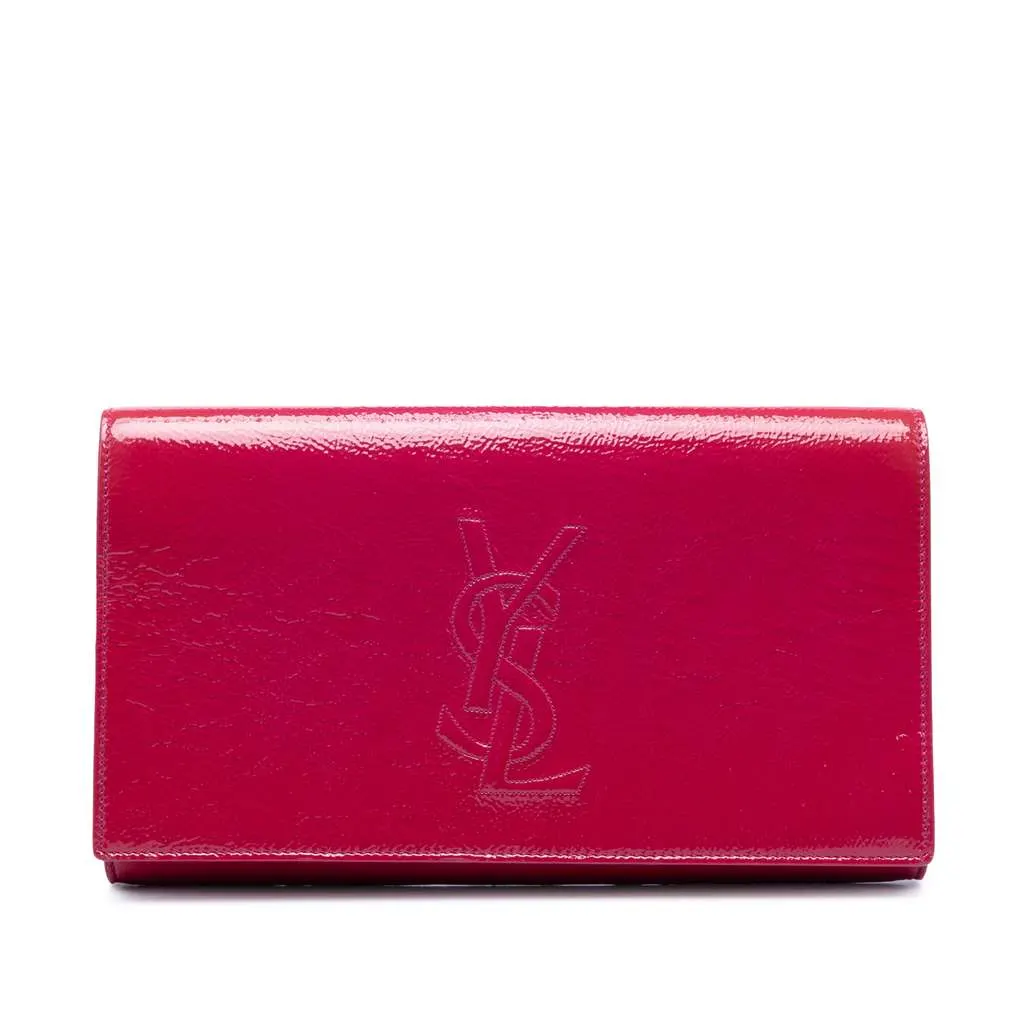 Saint Laurent Large Textured Patent Belle De Jour Clutch Pink Leather Very good - Front View