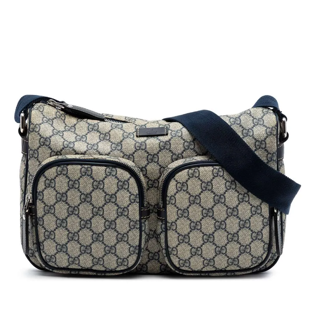 Gucci GG Supreme Double Pocket Crossbody Beige Canvas Very good - Front View
