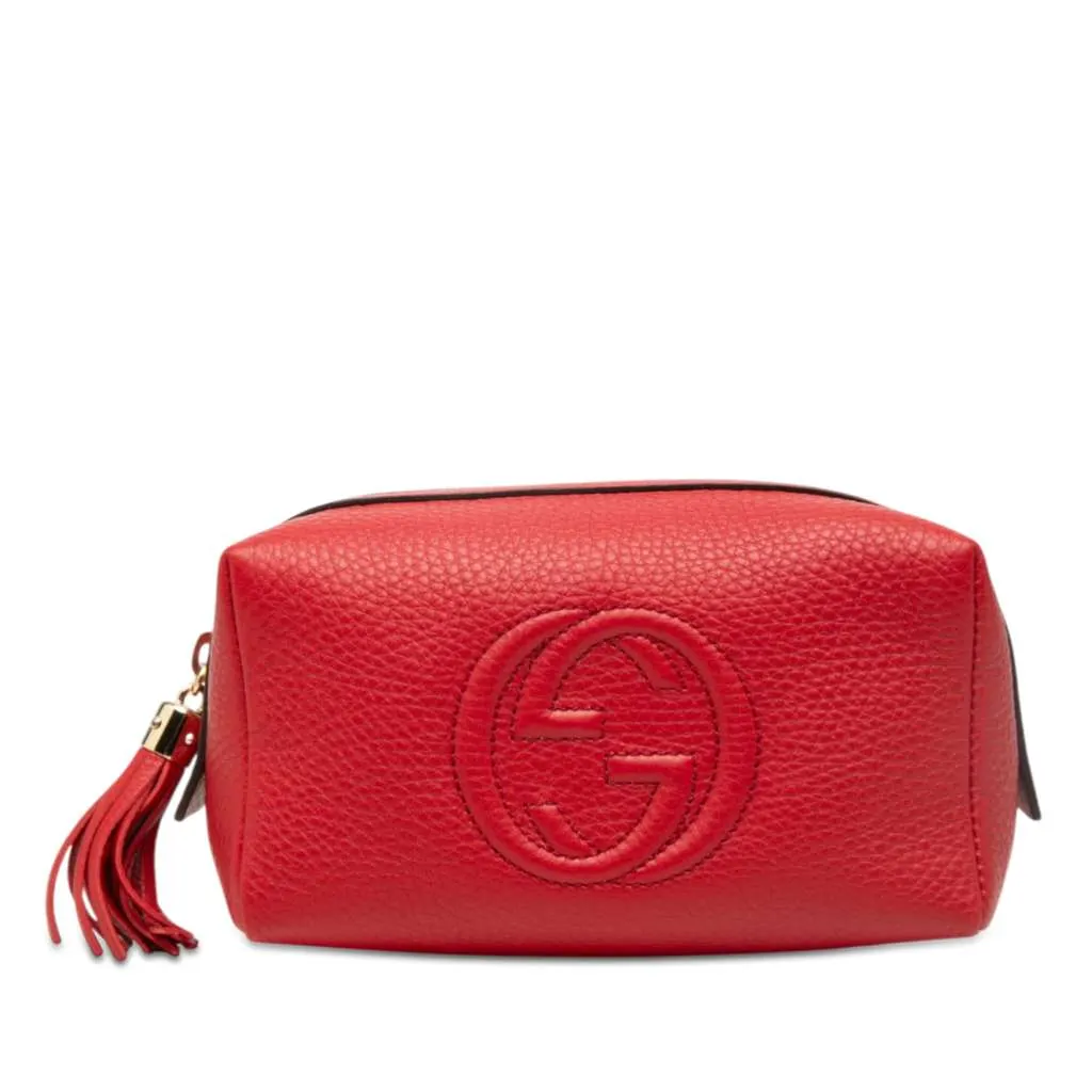 Gucci Leather Soho Cosmetic Pouch Red Leather Very good - Front View
