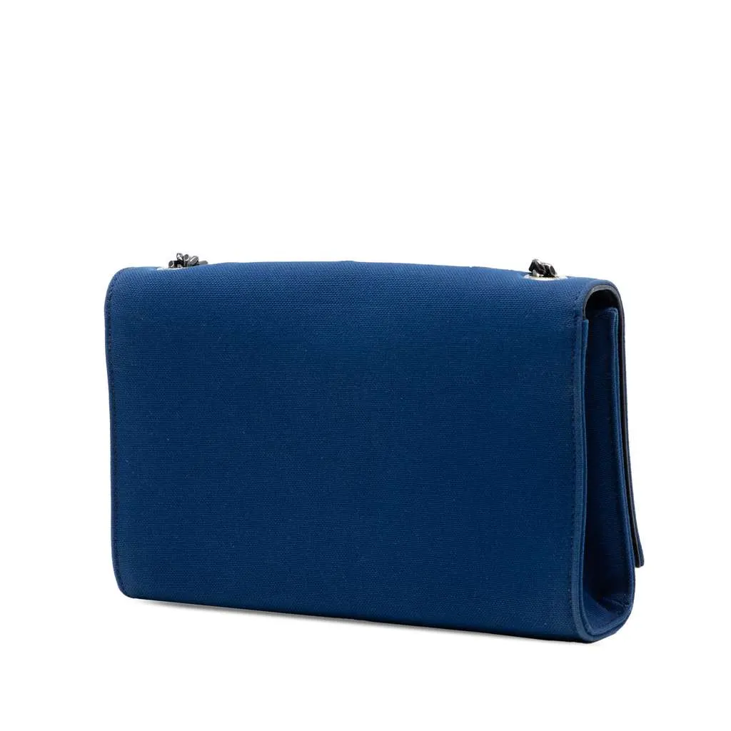 Saint Laurent Small Star Embroidered Canvas Monogram Kate Crossbody Blue Canvas Very good - Back View