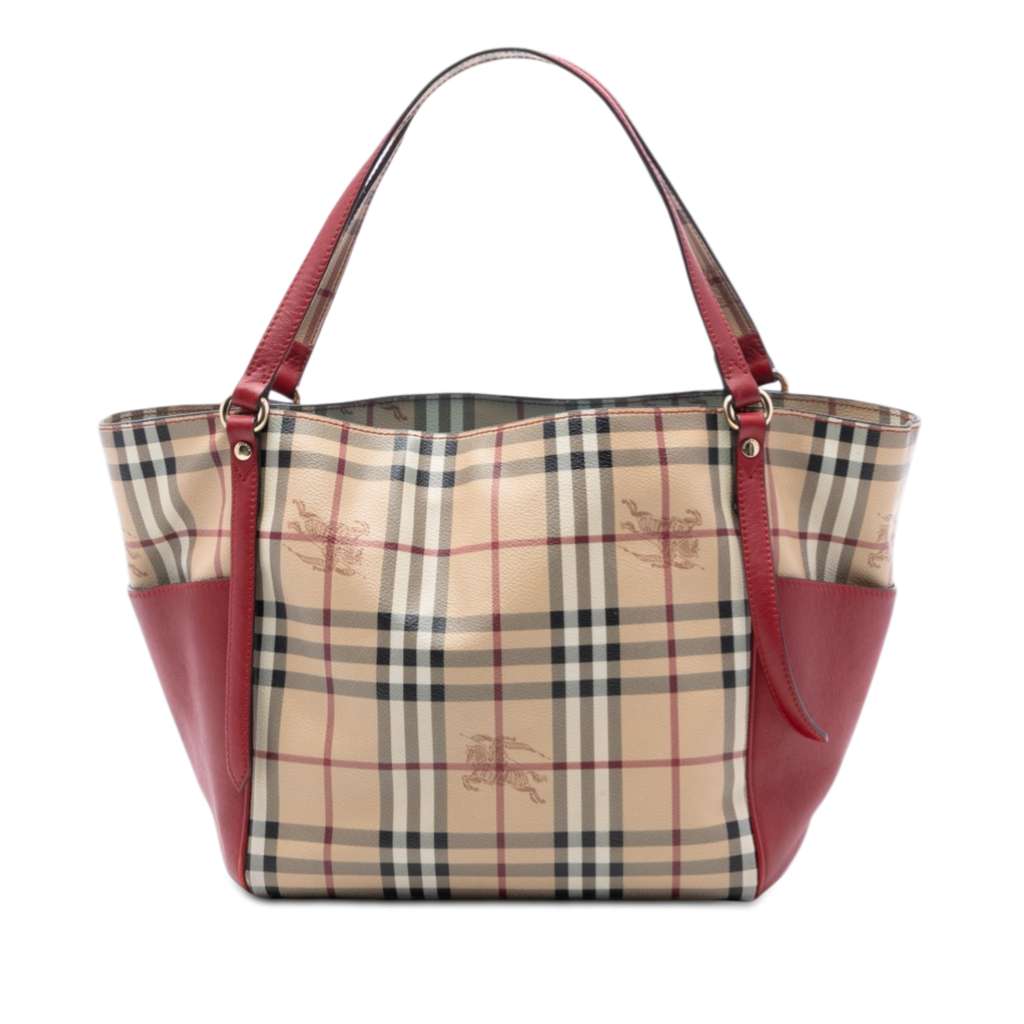 Burberry Small Leather Trimmed Haymarket Check Coated Canvas Canterbury Tote