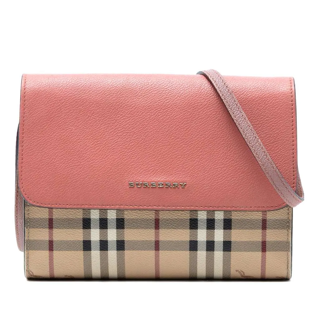 Burberry Haymarket Check Coated Canvas and Calfskin Loxley Crossbody Beige Canvas Very good - Front View