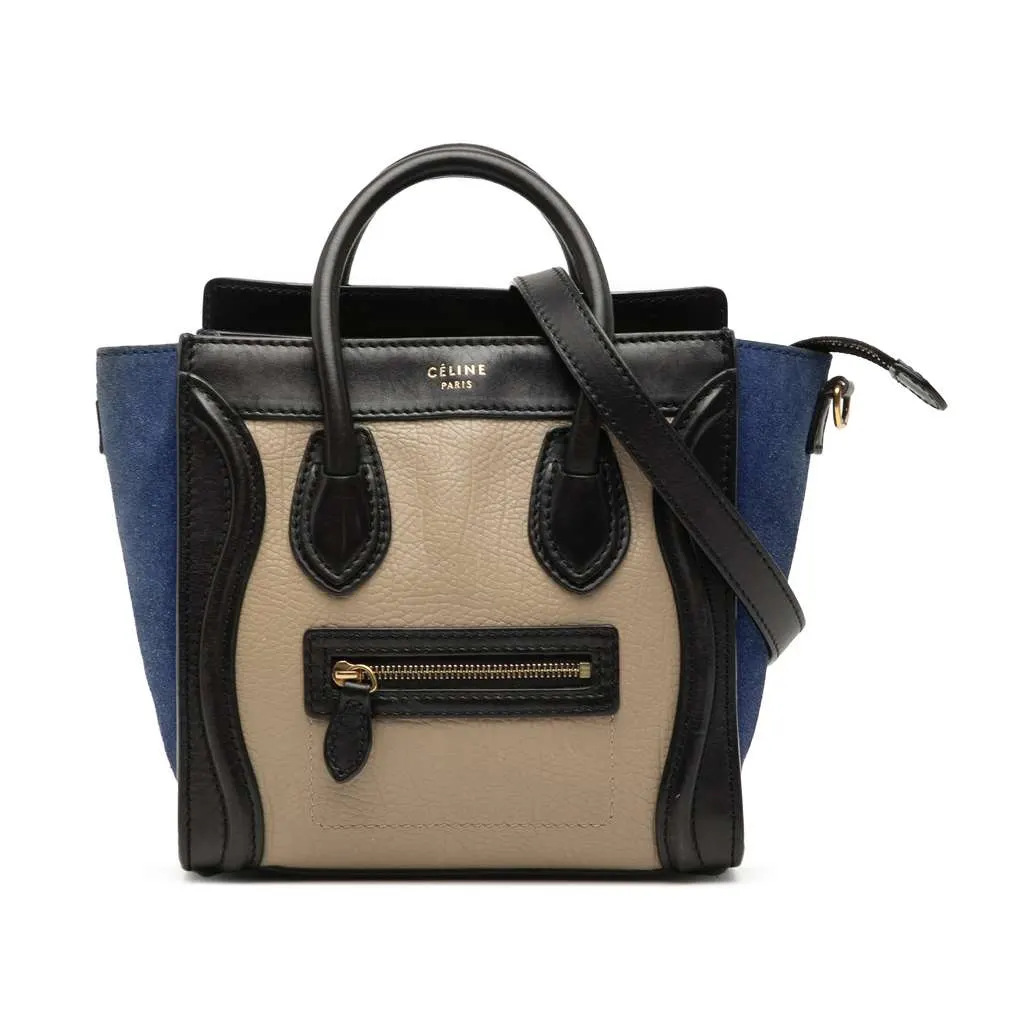 Celine Nano Tricolor Calfskin and Suede Luggage Tote Beige Leather Very good - Front View