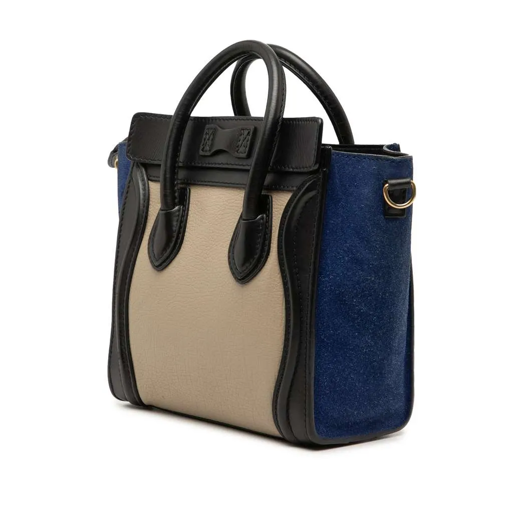 Celine Nano Tricolor Calfskin and Suede Luggage Tote Beige Leather Very good - Back View