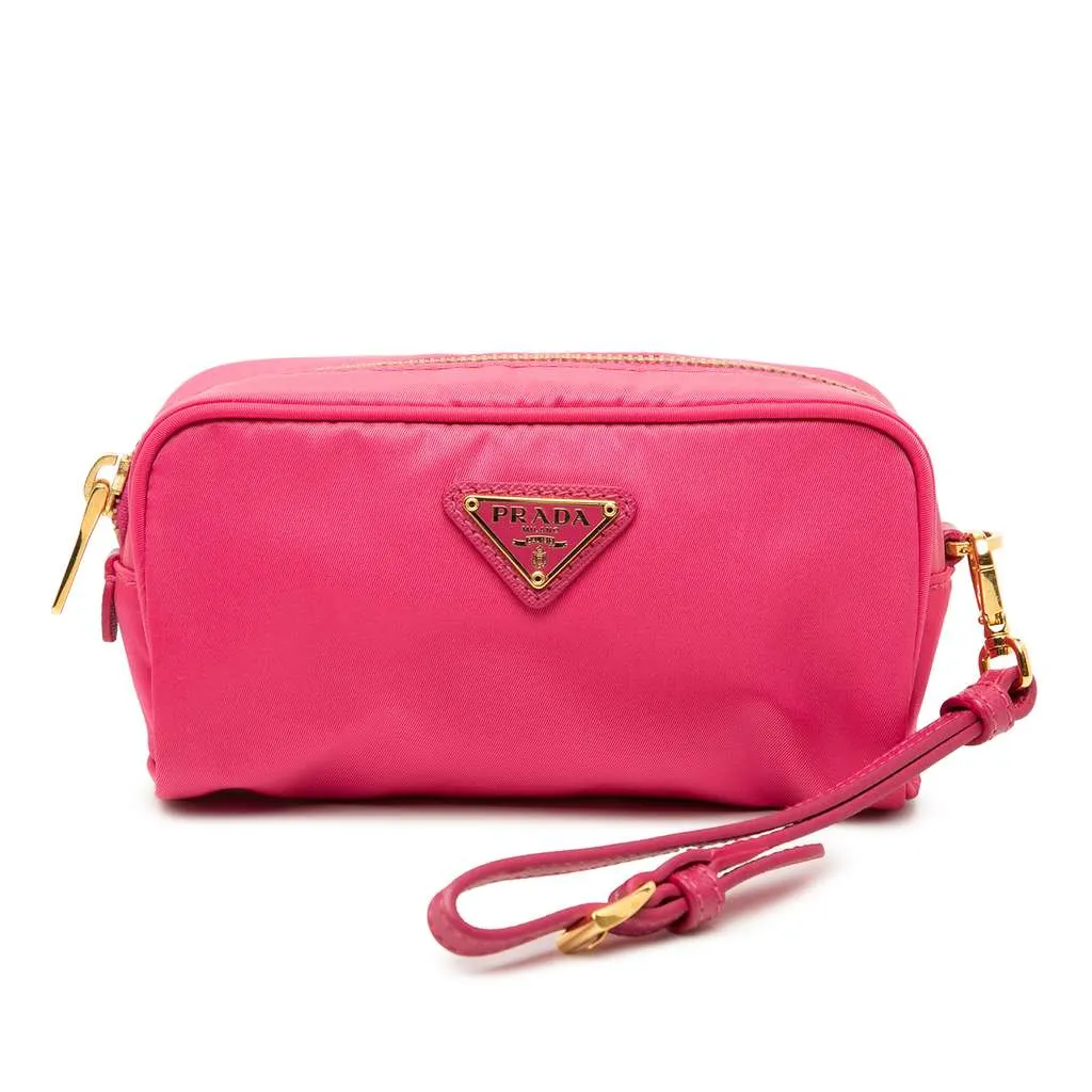Prada Tessuto Wristlet Pouch Pink Very good - Front View