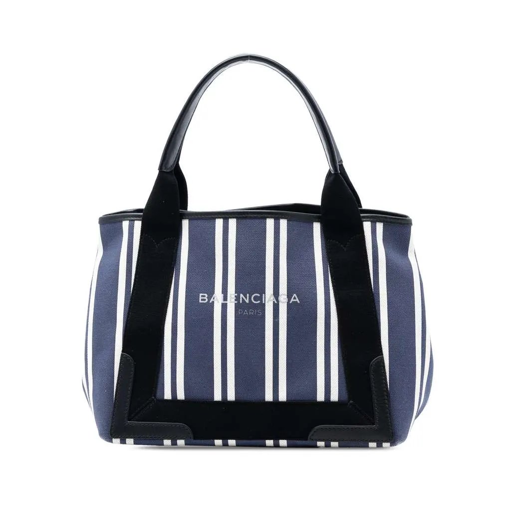 Balenciaga Canvas Striped Navy Cabas S Blue Canvas Very good - Front View