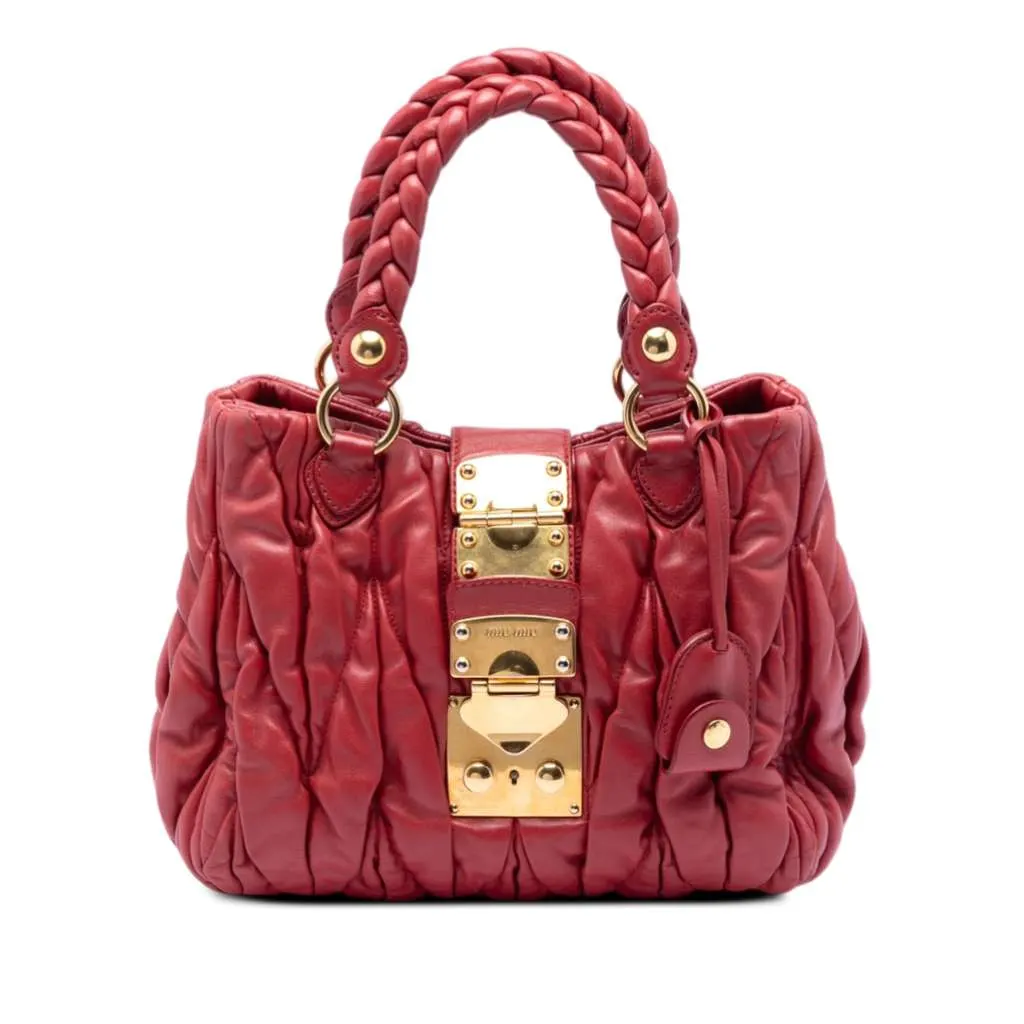 Miu Miu Matelasse Lux Lambskin Bauletto Aperto Satchel Red Leather Very good - Front View