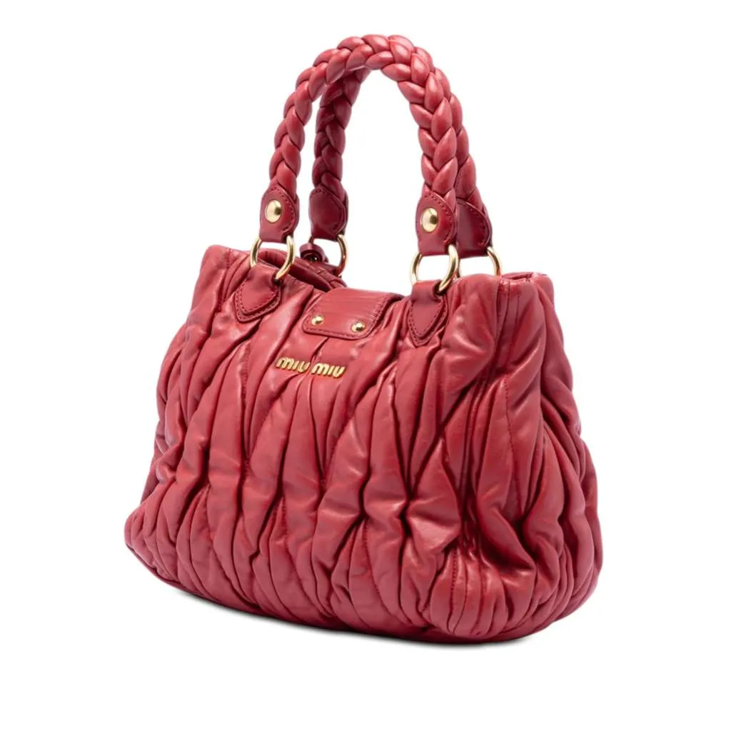 Miu Miu Matelasse Lux Lambskin Bauletto Aperto Satchel Red Leather Very good - Back View