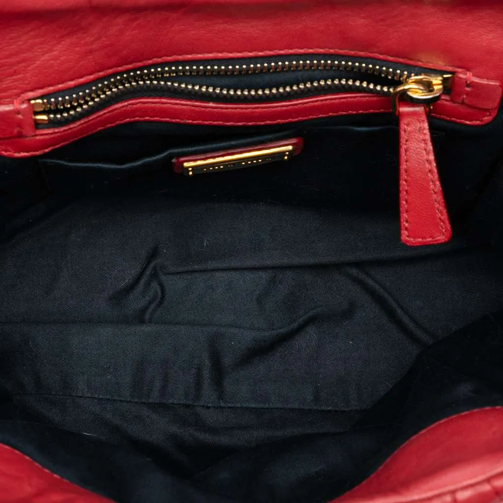 Miu Miu Matelasse Lux Lambskin Bauletto Aperto Satchel Red Leather Very good - Model View