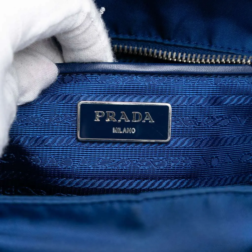 Prada Vitello Trimmed Tessuto Satchel Blue Very good - Box View