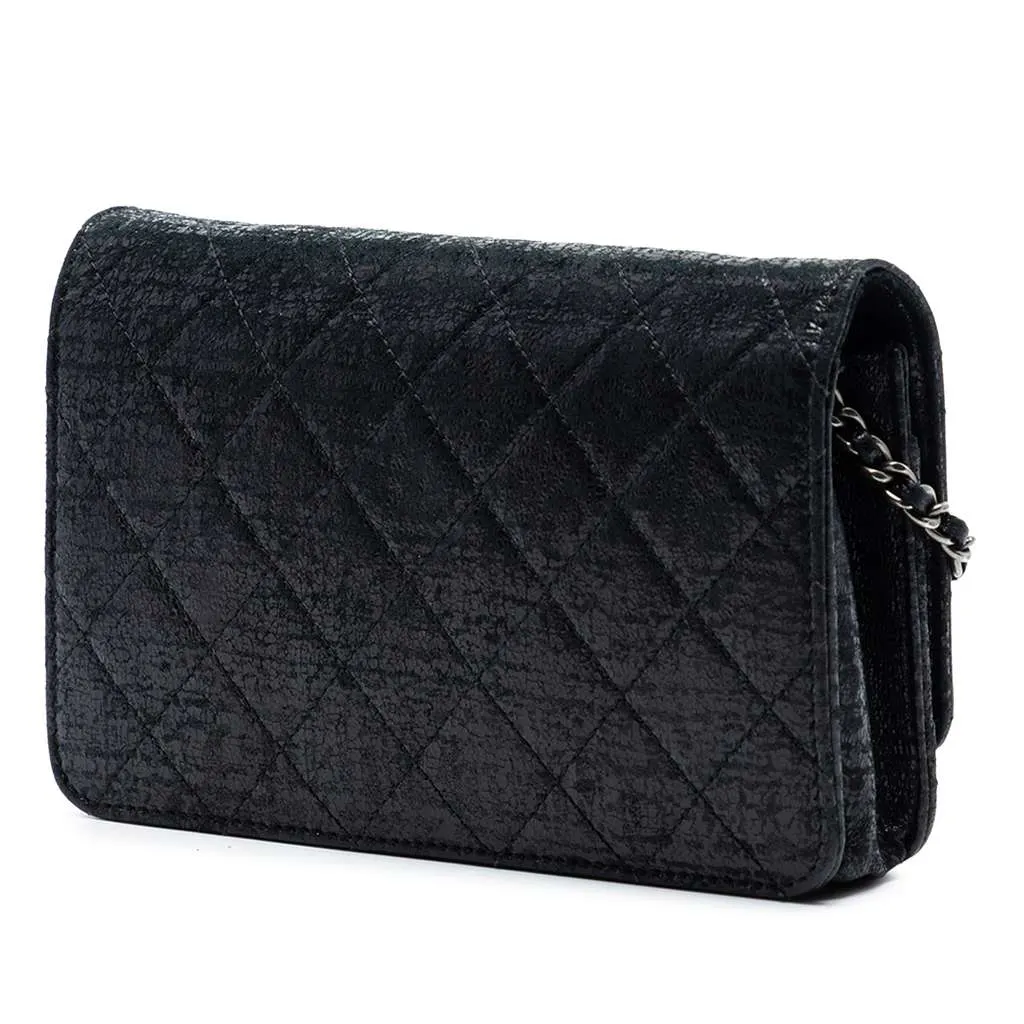 Chanel CC Quilted Crinkled Patent Wallet On Chain Black Leather Very good - Back View