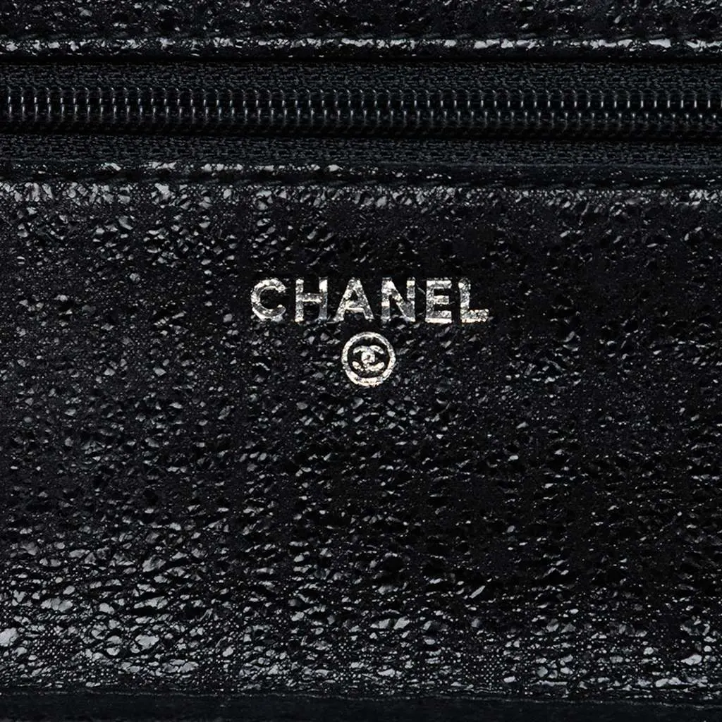 Chanel CC Quilted Crinkled Patent Wallet On Chain Black Leather Very good - Box View