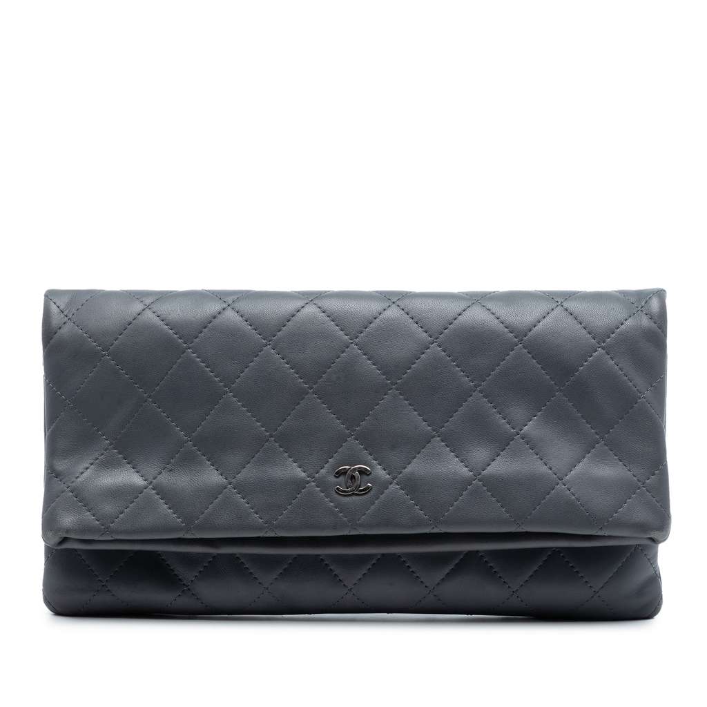Chanel CC Quilted Lambskin Foldover Clutch