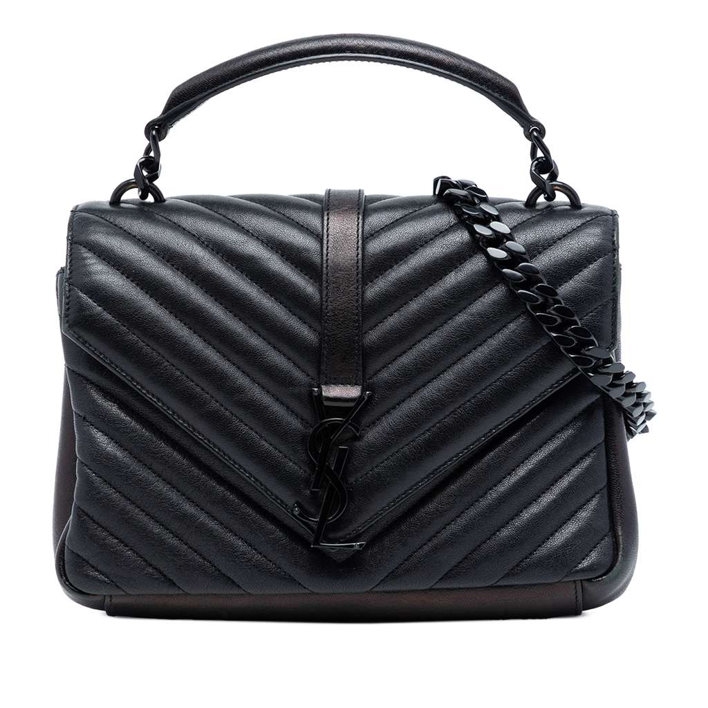 Saint Laurent Medium Chevron Sheepskin  Monogram Monochrome College Bag