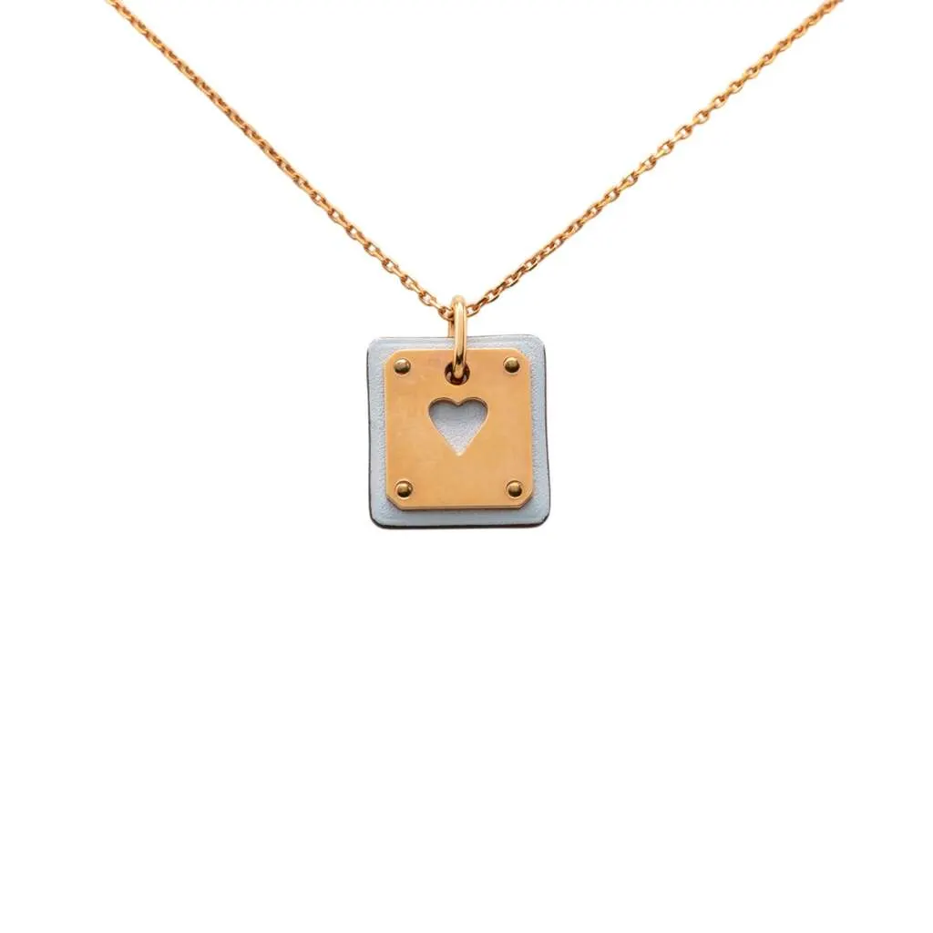 Hermès Small Rose Gold Plated Swift As de Coeur Pendant Necklace Pink Rose Gold Very good - Back View