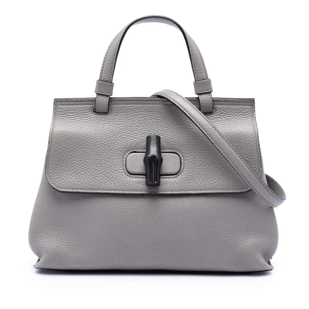 Gucci Small Leather Bamboo Daily Satchel Grey Leather Very good - Front View