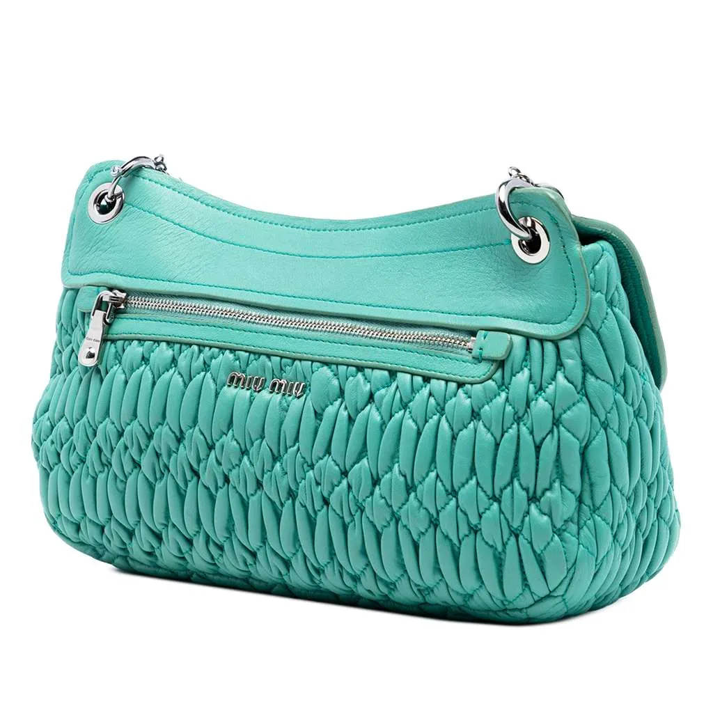 Miu Miu Matelasse Nappa Crystal Chain Crossbody Green Leather Very good - Back View