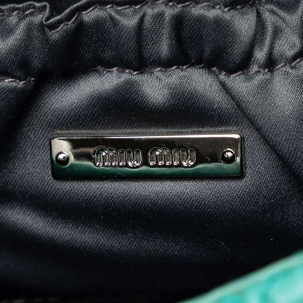 Miu Miu Matelasse Nappa Crystal Chain Crossbody Green Leather Very good - Box View