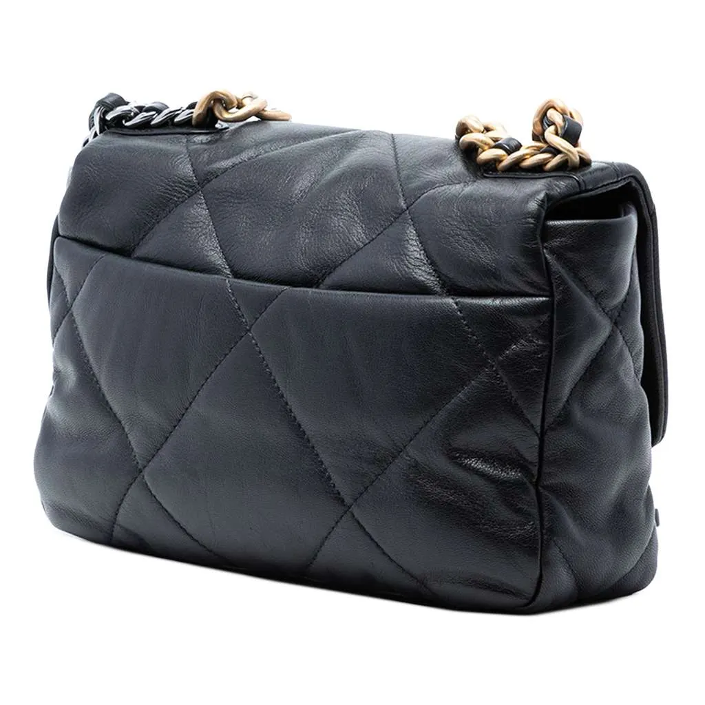 Chanel Medium Lambskin 19 Flap Black Leather Very good - Back View