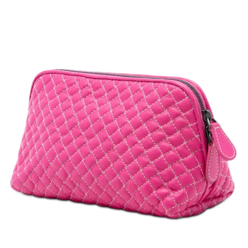 Bottega Veneta Quilted Nappa Zip Pouch Pink Leather Very good - Back View