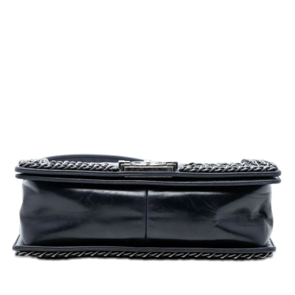 Chanel Old Medium Quilted Glazed Calfskin Chain Around Boy Flap Blue Leather Very good - Inside View