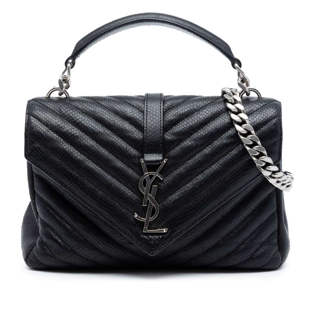 Saint Laurent Medium Chevron Embossed Leather Monogram College Satchel