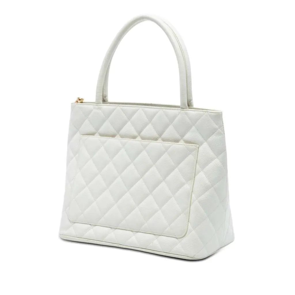 Chanel Caviar Medallion Tote White Leather Very good - Back View