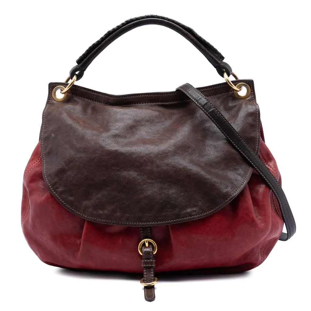 Miu Miu Bicolor Nappa Aviator Top Handle Bag Red Leather Good - Front View