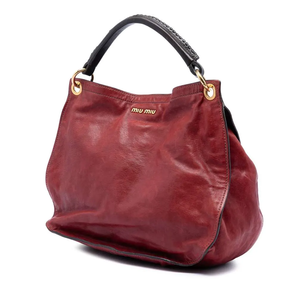 Miu Miu Bicolor Nappa Aviator Top Handle Bag Red Leather Good - Back View
