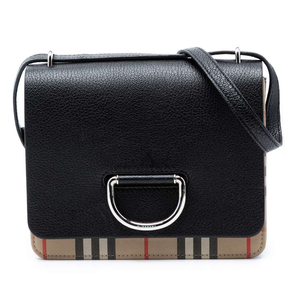 Burberry Small House Check Trimmed Goatskin D Ring Crossbody