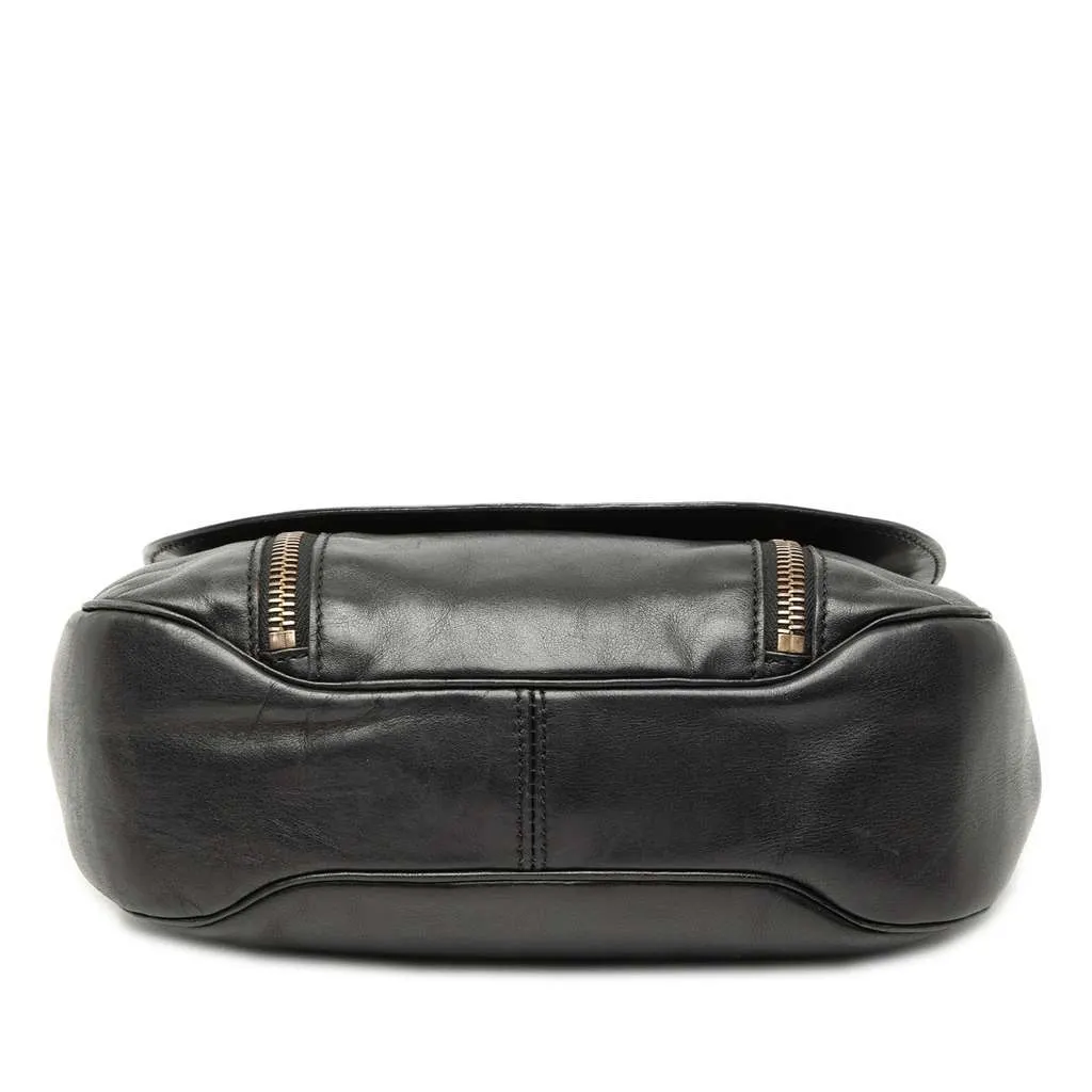 Celine Leather Eyelet Flap Handbag Black Leather Good - Inside View