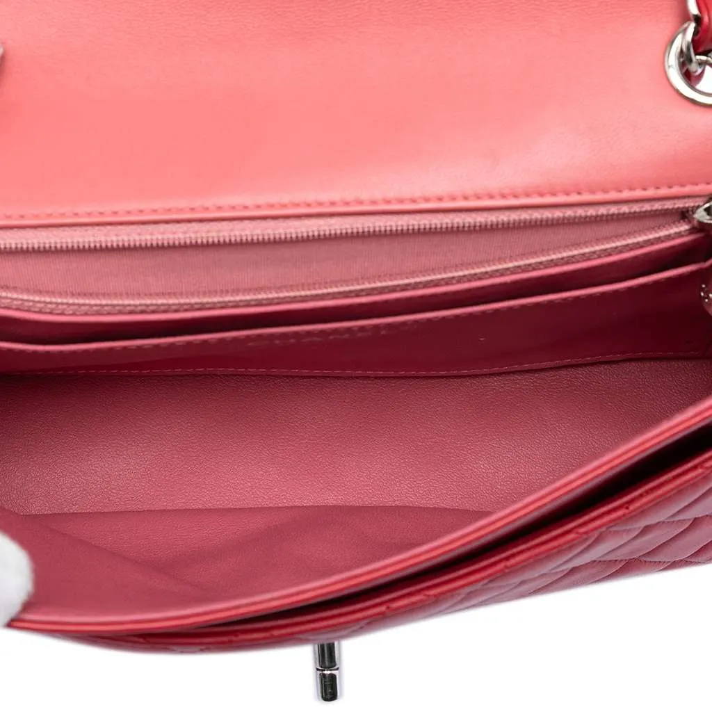 Chanel Medium Classic Tricolor Lambskin Valentines Heart Charms Single Flap Pink Leather Very good - Model View