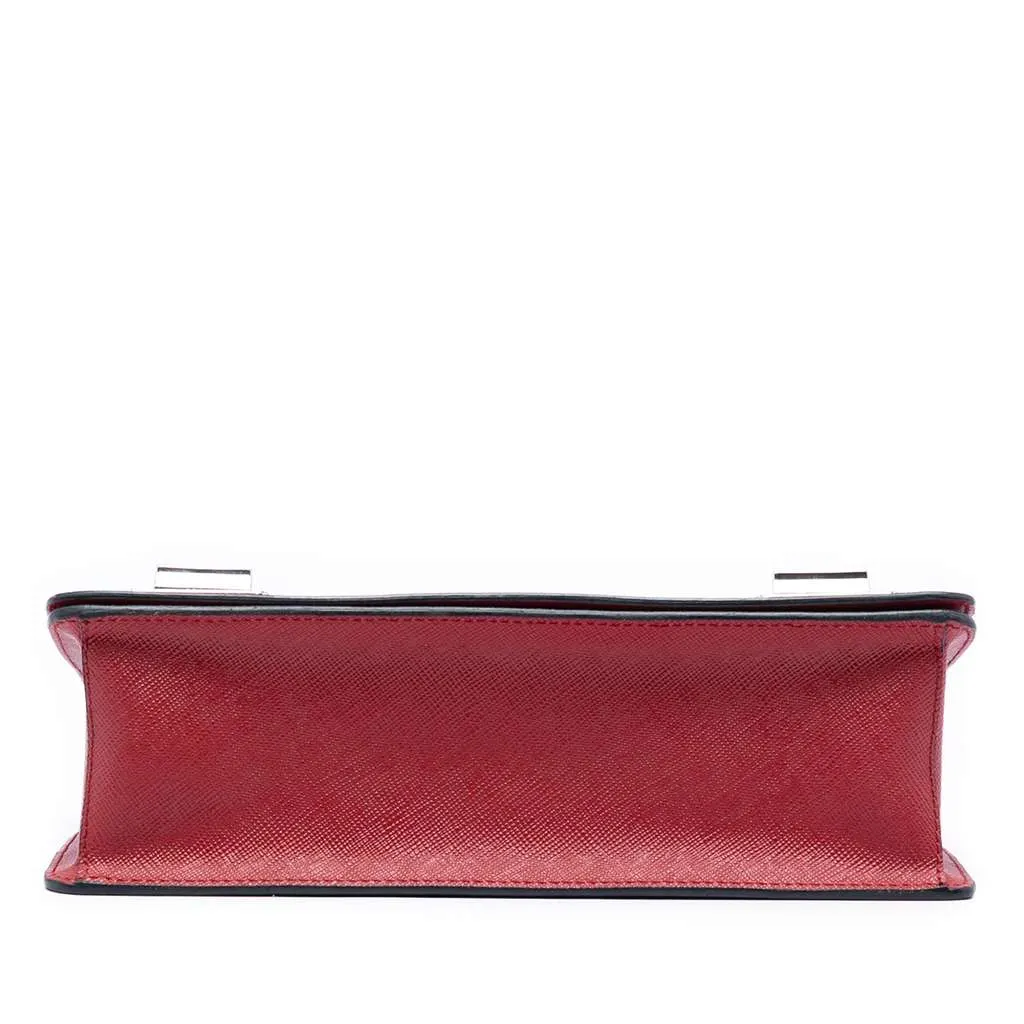 Prada Saffiano Double Turn Lock Top Handle Bag Red Leather Very good - Inside View