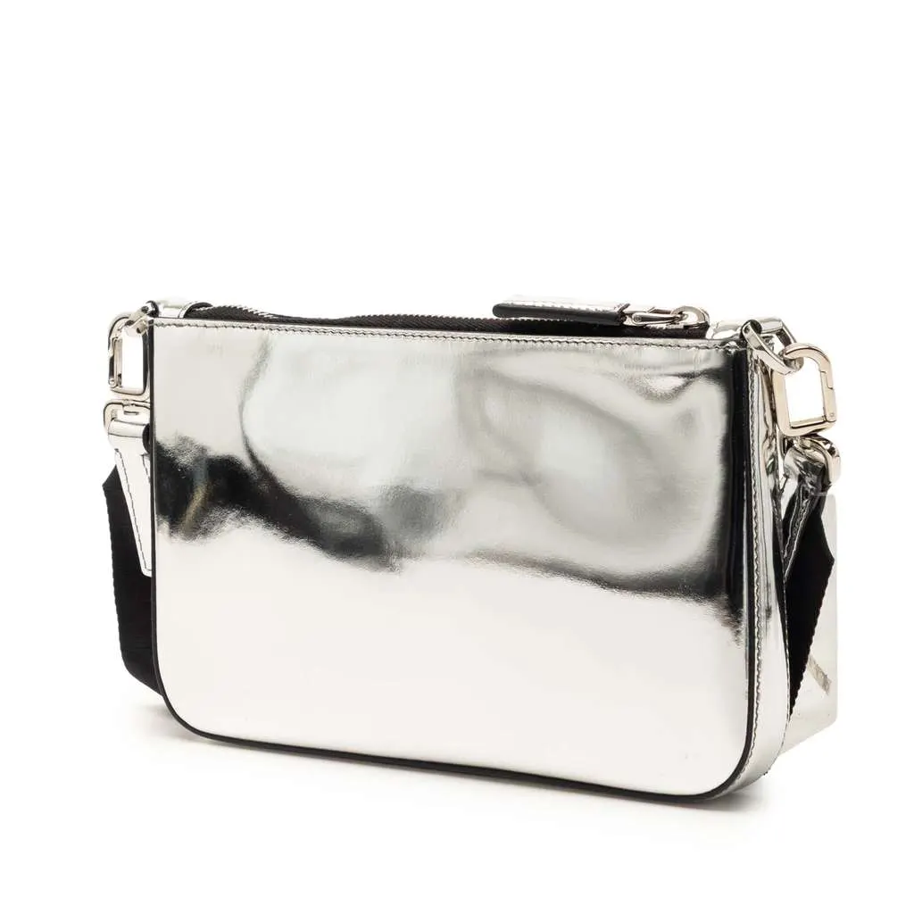 Prada Brushed Leather Re Edition Zip Messenger Bag Silver Leather Very good - Back View