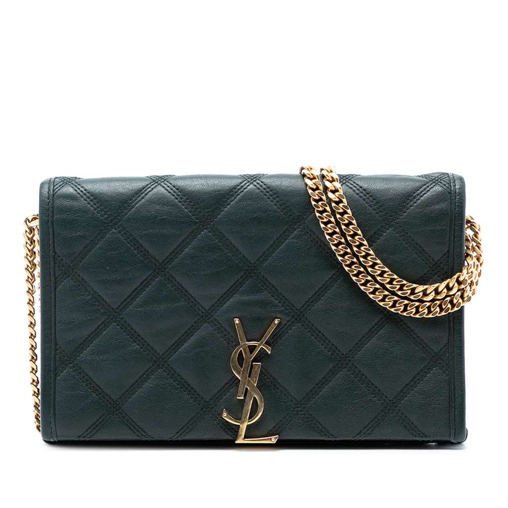 Saint Laurent Quilted Lambskin Diamond Becky Chain Wallet
