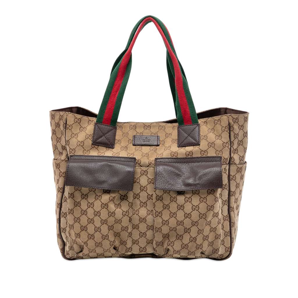 Gucci GG Canvas Web Double Pockets Tote