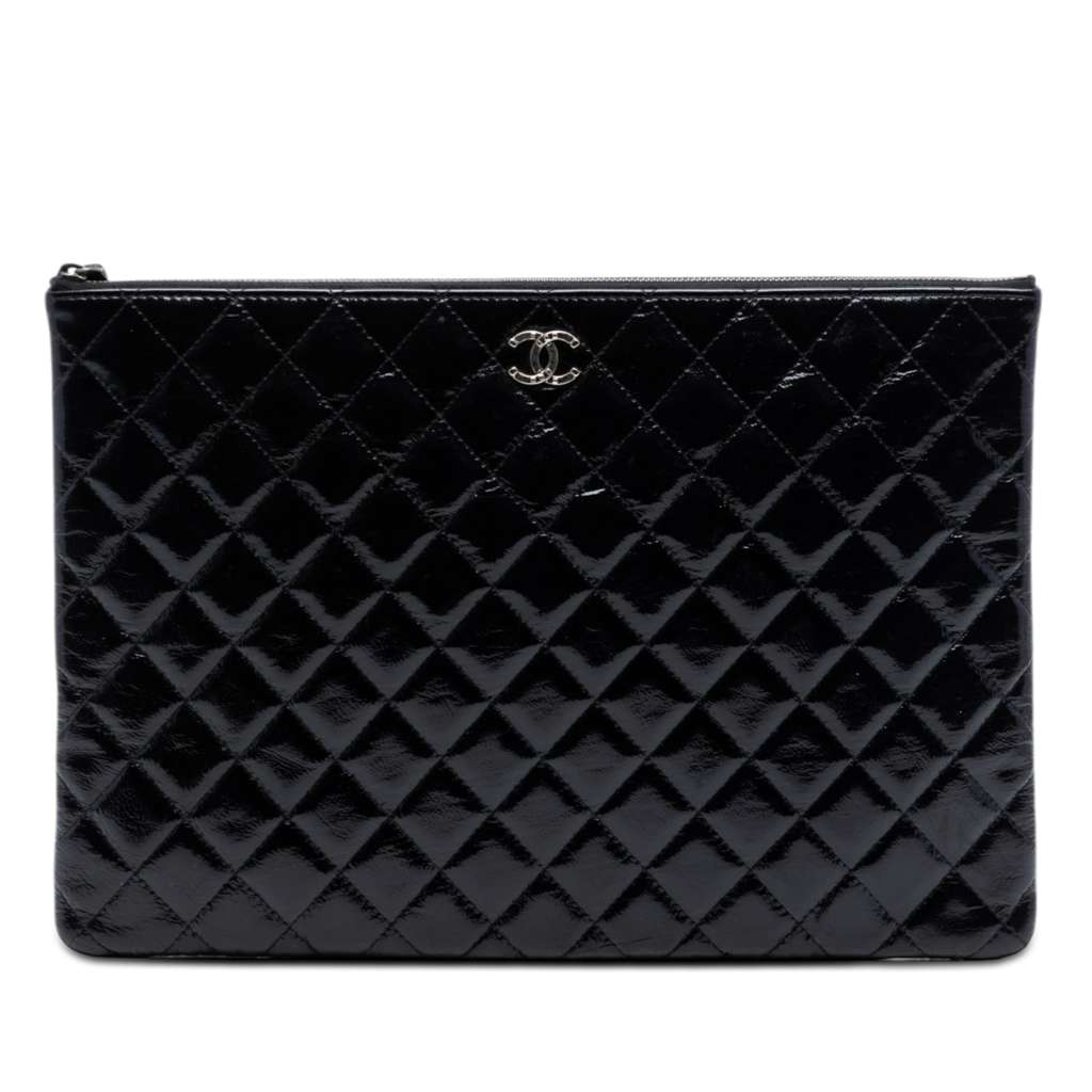Chanel Large Quilted Patent O Case Clutch
