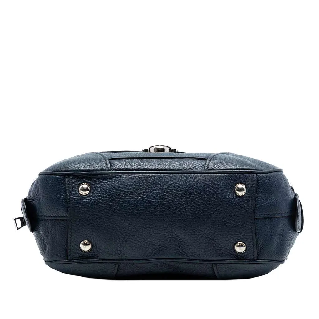 Prada Vitello Daino Front Pocket Boston Bag Blue Leather Very good - Inside View