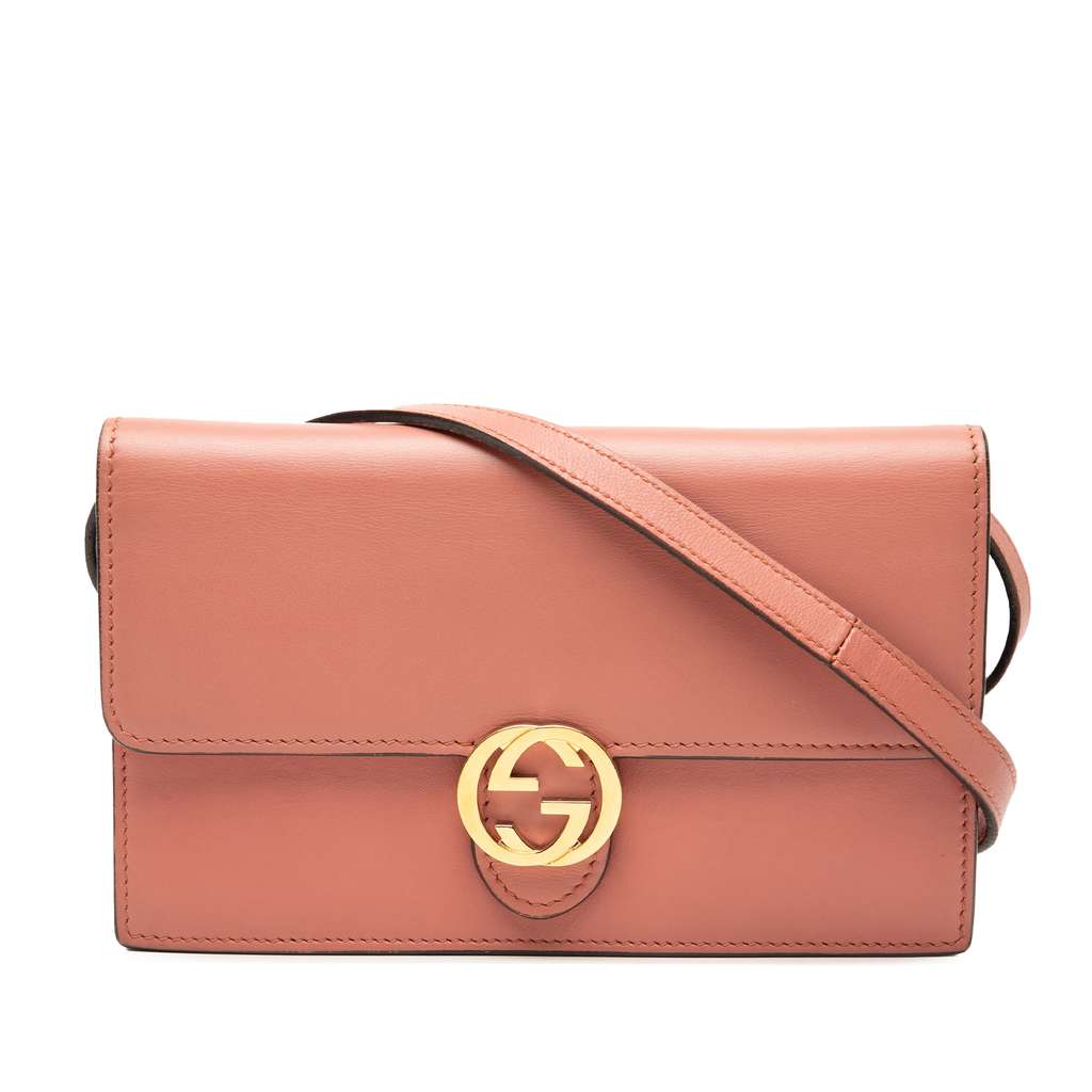 Gucci Leather Interlocking G Dollar Wallet On Strap
