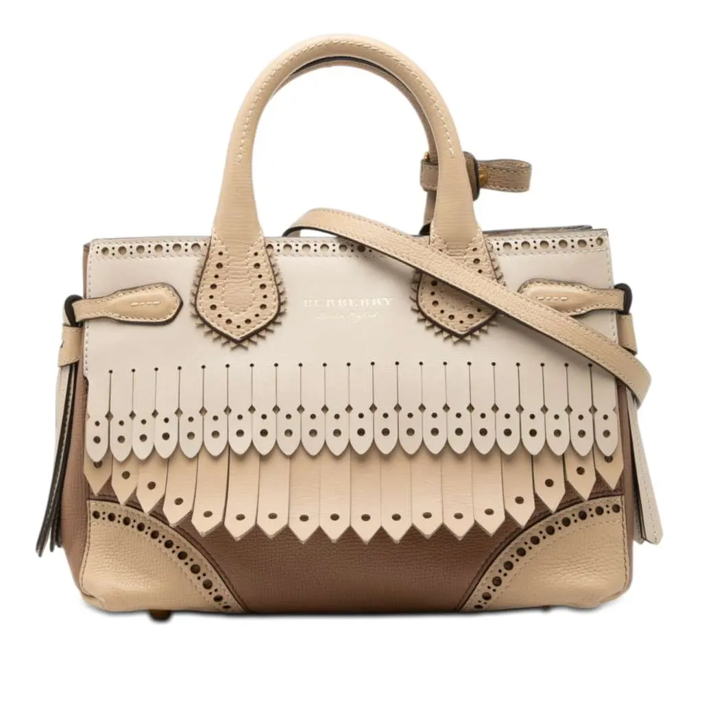 Burberry Small Leather Brogue Banner Satchel Beige Leather Very good - Front View