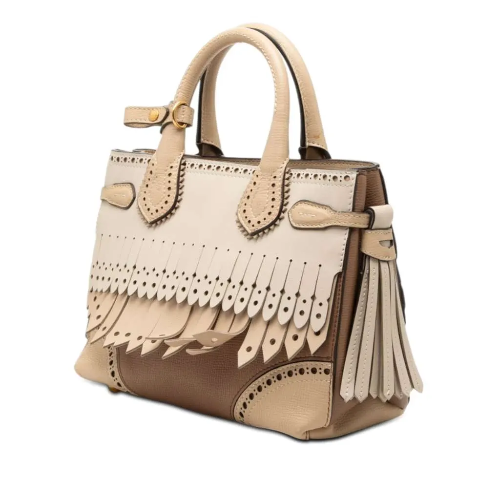 Burberry Small Leather Brogue Banner Satchel Beige Leather Very good - Back View